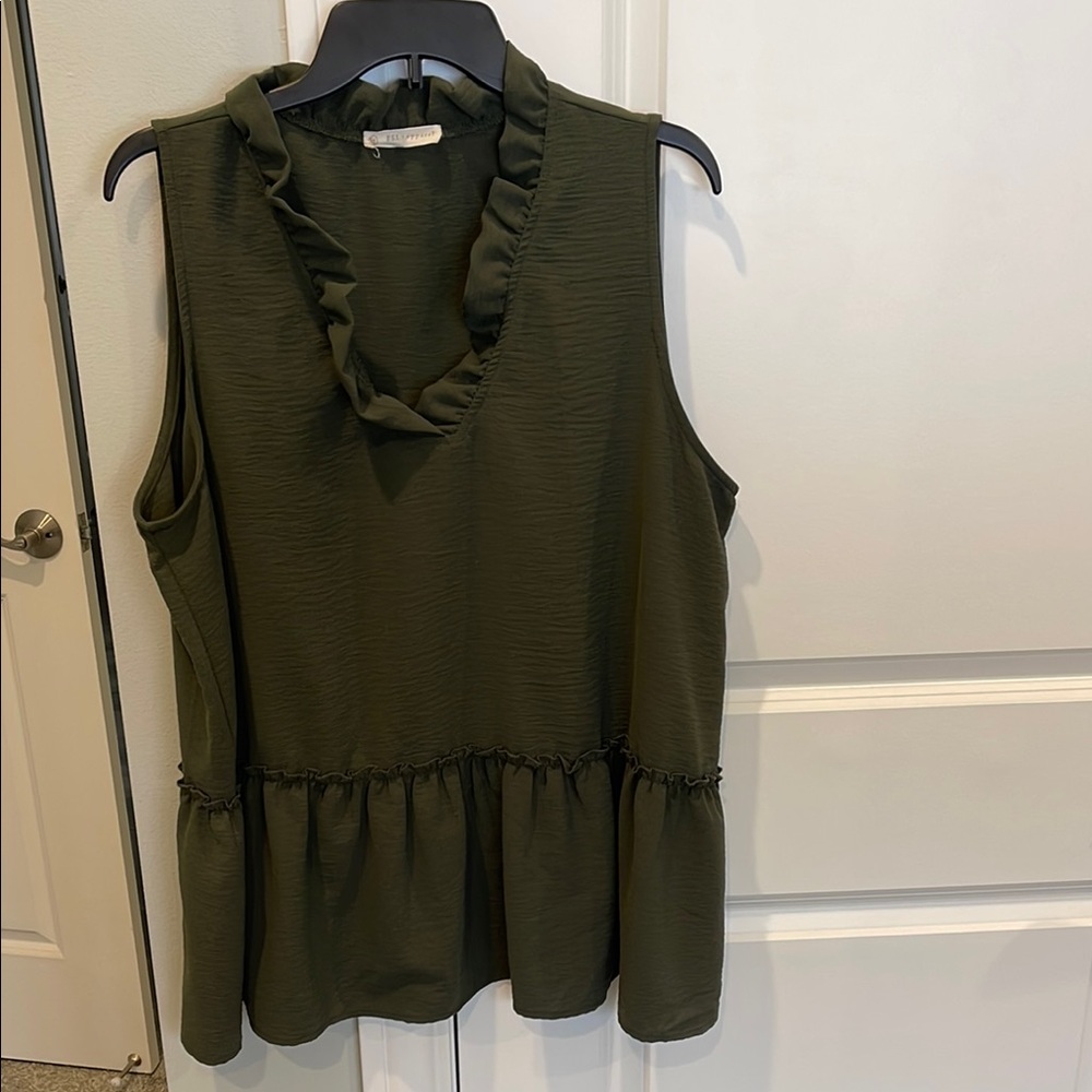 Ruffled Olive Green Sleeveless Top